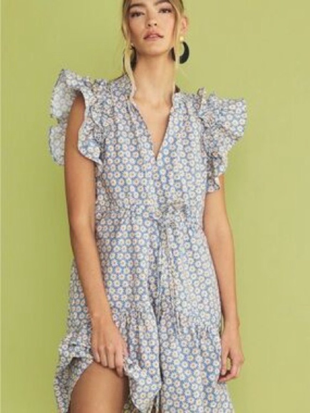 Anthropologie ruffle sleeve mini dress boho print cotton 2X - Picture 3 of 10